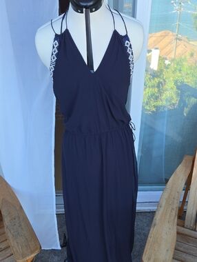 Zara Trafaluc Blue Dress with White Beaded Detail